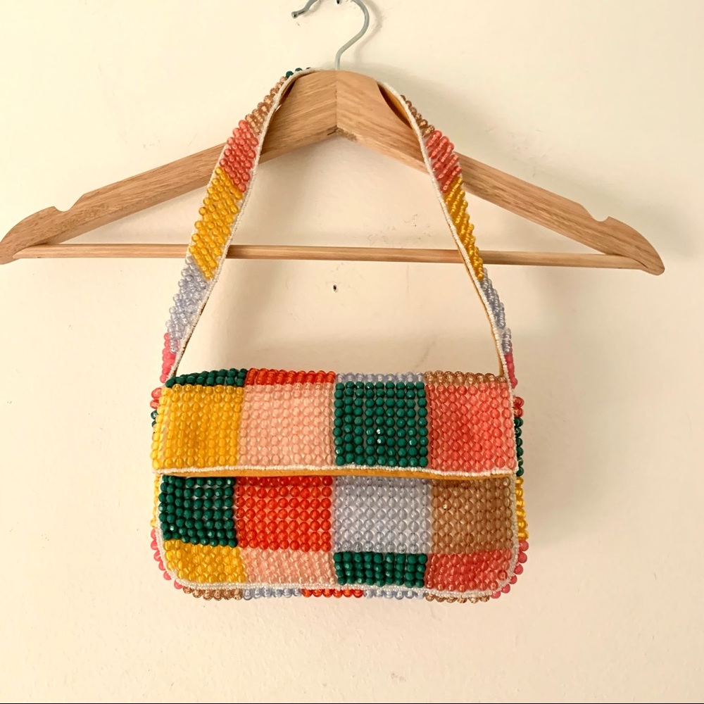 Anthropologie Multicolor Beaded Patchwork Shoulder Bag